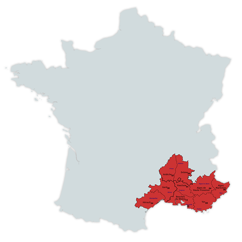Carte implantation SPIS Sécurité - Sud-Est de la France